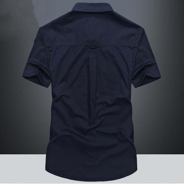 Mens Fashion Loose Cargo Pure Cotton Shirt dark blue