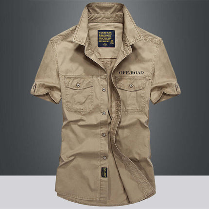 Mens Fashion Loose Cargo Pure Cotton Shirt army green