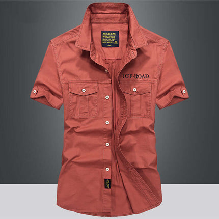 Mens Fashion Loose Cargo Pure Cotton Shirt short sleeve summer top