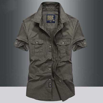 Mens Fashion Loose Cargo Pure Cotton Shirt casual loose fit design