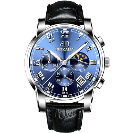Mens Fashion Quartz Watch Waterproof Stainless steel belt blue.