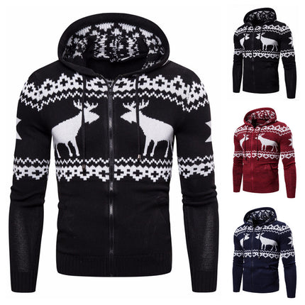 men’s fawn christmas hooded zip sweater close-up design