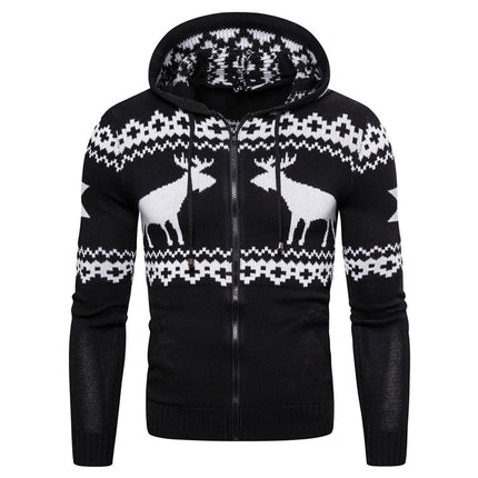 men’s fawn christmas hooded zip sweater holiday pattern