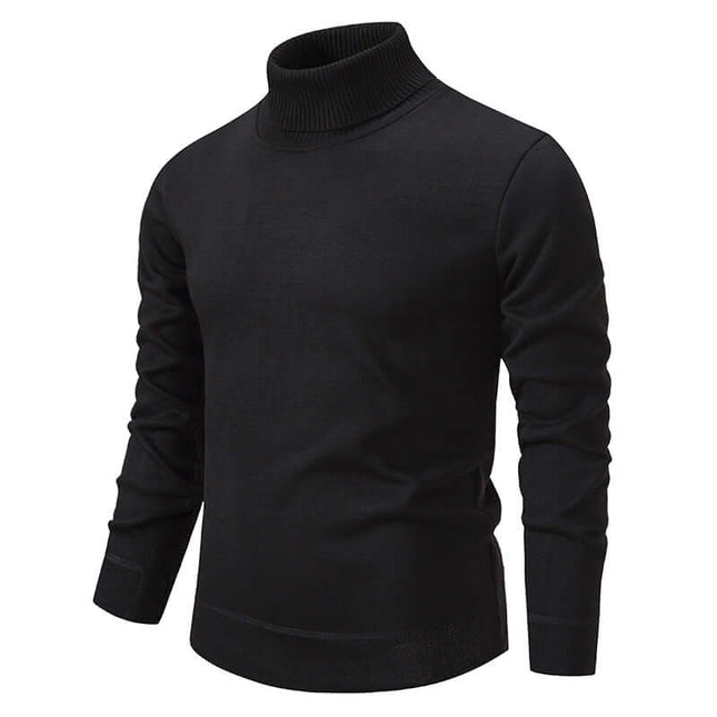 Mens Fleece Lined Turtleneck Knitted Sweater in black with a stylish design and cozy fit.