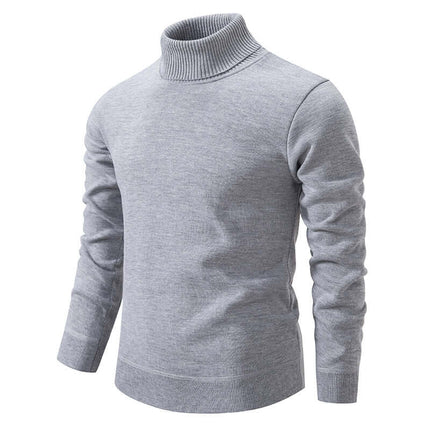Mens Fleece Lined Turtleneck Knitted Sweater in grey color, featuring a cozy design and warm fleece lining.