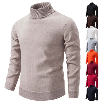 Mens Fleece Lined Turtleneck Knitted Sweater in various colors, showcasing a cozy design with a stylish turtleneck.