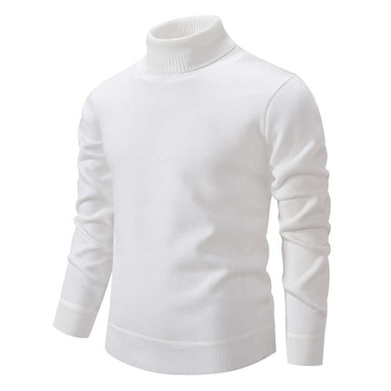 Mens Fleece Lined Turtleneck Knitted Sweater in white color, showcasing a stylish design and comfortable fit.