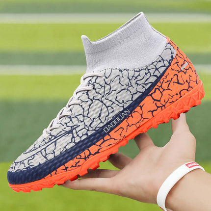 Mens High Top Soccer Cleats white blue design