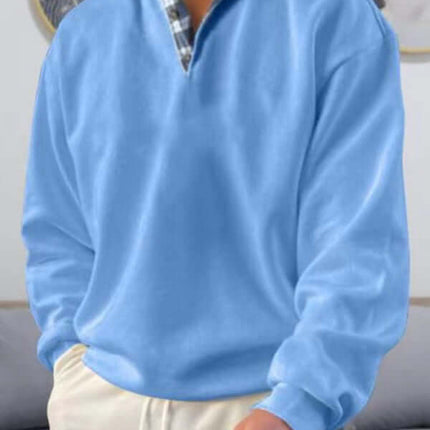 men's lapel long sleeve solid color loose fit polo shirt back view