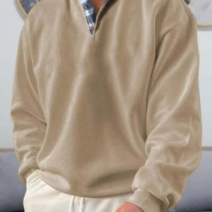 men's lapel long sleeve solid color loose fit polo shirt collar detail