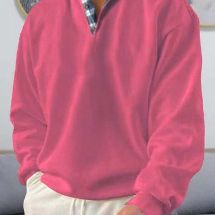 men's lapel long sleeve solid color loose fit polo shirt sleeve detail