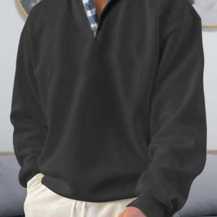 men's lapel long sleeve solid color loose fit polo shirt outdoor style