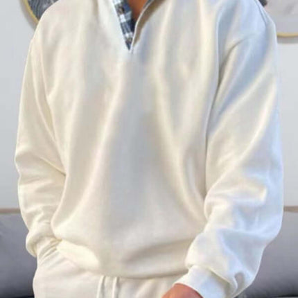 men's lapel long sleeve solid color loose fit polo shirt casual outfit