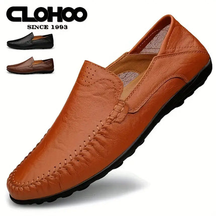 Mens Leather Business Casual Breathable Cowhide Shoes stitching detail
