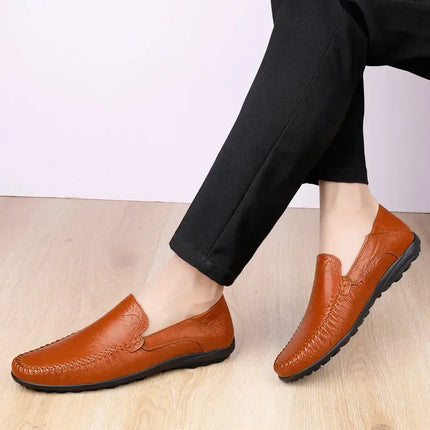 Mens Leather Business Casual Breathable Cowhide Shoes black leather