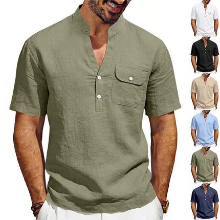 Men's Linen T-Shirt Summer Casual Top high search volume solid pattern garment arrayed inside commercial shop window
