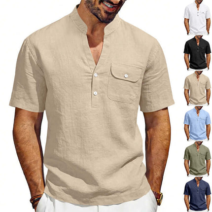 Men's Linen T-Shirt Summer Casual Top official clothes length parameters inspection tailored for size triple extra large