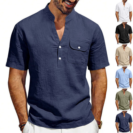 Men's Linen T-Shirt Summer Casual Top comfortable light blue resort wear option styled neatly for summer catalog