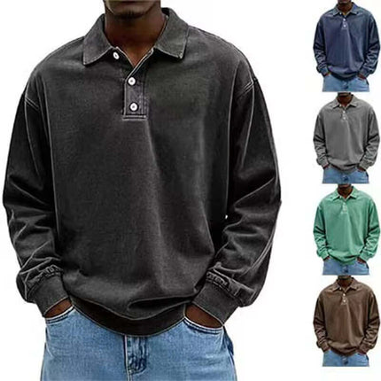 Mens Long Sleeve Polo Shirt navy blue casual