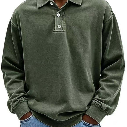 Mens Long Sleeve Polo Shirt black breathable sweatshirt
