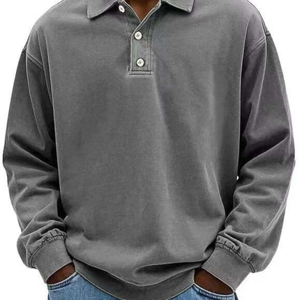Mens Long Sleeve Polo Shirt gray leisure wear