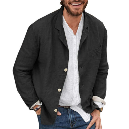 Mens Long Sleeved Top khaki lapel collar.