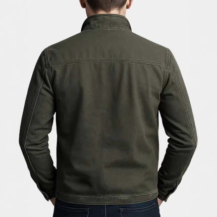 Mens Loose Fit Spring Workwear Jacket showing the back view in olive green color.