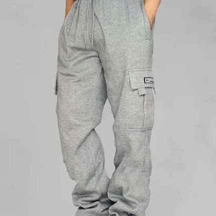 Mens Loose Multi Pocket Cargo Pants with Tethered Casual Fit back view