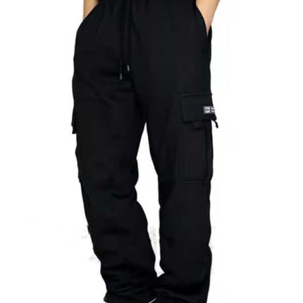 Mens Loose Multi Pocket Cargo Pants with Tethered Casual Fit fabric closeup