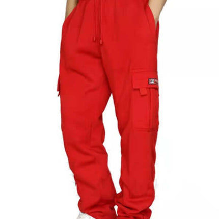 Mens Loose Multi Pocket Cargo Pants with Tethered Casual Fit waistband detail