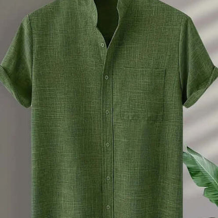 Men's Luxury Casual Button Up Shirt in green with short sleeves and a relaxed fit, perfect for a stylish casual look.