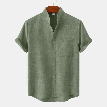 Men's Luxury Casual Button Up Shirt in green with a pocket and short sleeves.