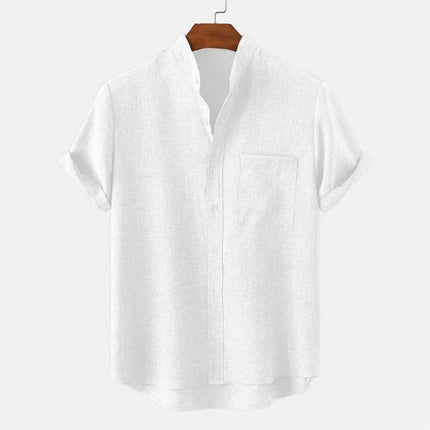 Men's Luxury Casual Button Up Shirt in white, featuring a short sleeve design and a single chest pocket.