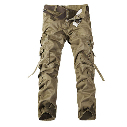 Men's Multi-Pocket Washed Cargo Pants regular thickness fabric profile in deep dark earth yellow variant option