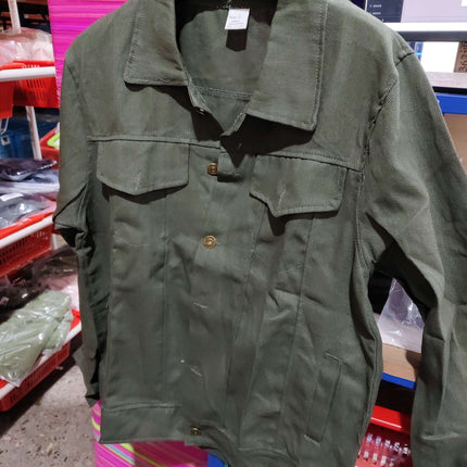 Mens Slim Fit Denim Lapel Jacket Casual Fashion displayed on a hanger in a retail setting, showcasing its stylish design.