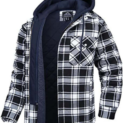 Mens Padded Plaid Hooded Jacket Warm Casual Thick Fit Style+ back