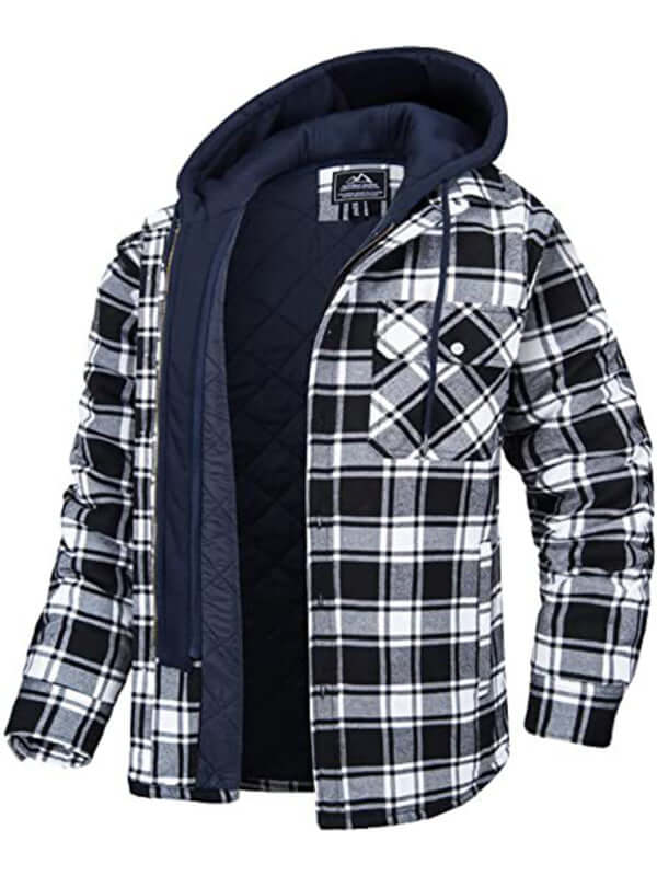 Mens Padded Plaid Hooded Jacket Warm Casual Thick Fit Style+ back
