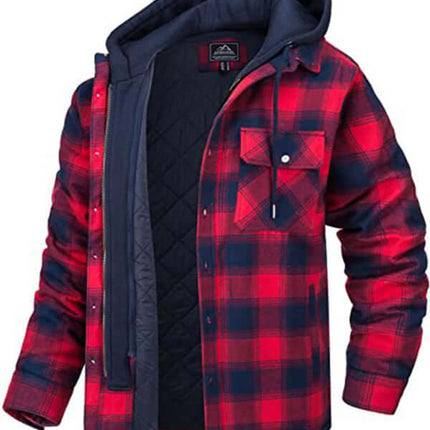 Mens Padded Plaid Hooded Jacket Warm Casual Thick Fit Style+ front
