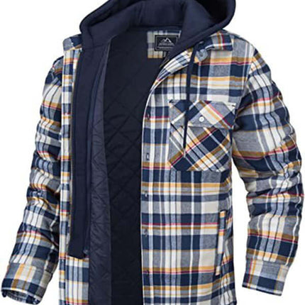 Mens Padded Plaid Hooded Jacket Warm Casual Thick Fit Style+ hood detail