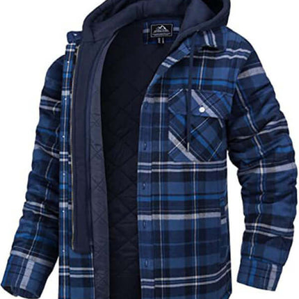 Mens Padded Plaid Hooded Jacket Warm Casual Thick Fit Style+ pocket detail