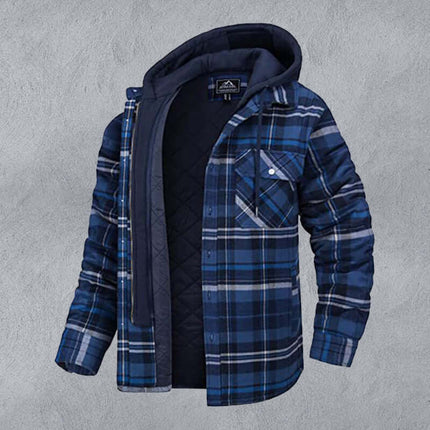 Mens Padded Plaid Hooded Jacket Warm Casual Thick Fit Style+ side