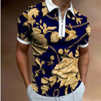 Navy Blue & Gold Floral Polo