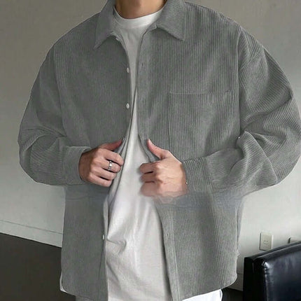 Mens Premium Corduroy Long Sleeve Casual Button Up Shirt non ironing