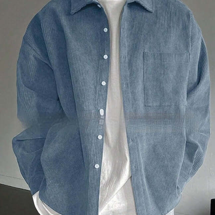 Mens Premium Corduroy Long Sleeve Casual Button Up Shirt navy blue