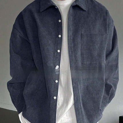 Mens Premium Corduroy Long Sleeve Casual Button Up Shirt black color