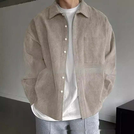 Mens Premium Corduroy Long Sleeve Casual Button Up Shirt US 38 XL
