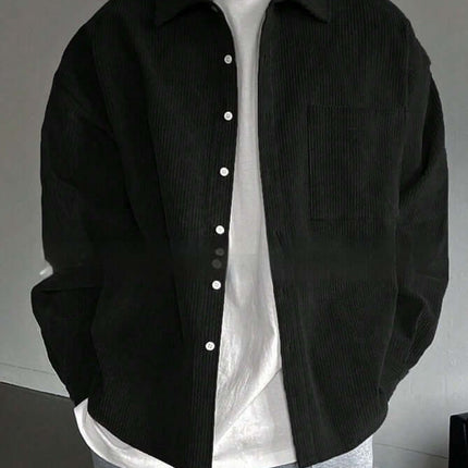 Mens Premium Corduroy Long Sleeve Casual Button Up Shirt length 72.5cm