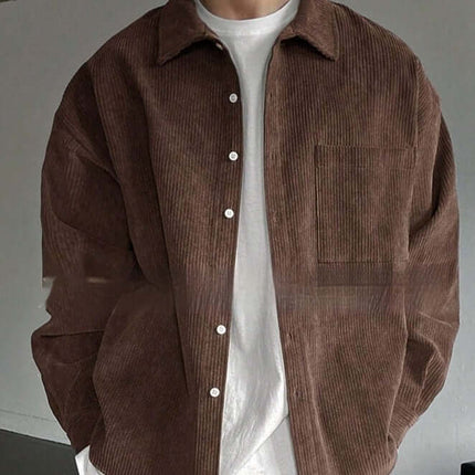 Mens Premium Corduroy Long Sleeve Casual Button Up Shirt bicep 46cm