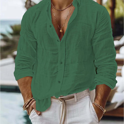 Mens Premium Cotton Linen Business Casual Shirt long sleeve style