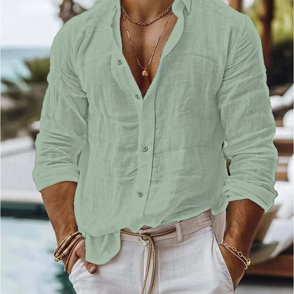 Mens Premium Cotton Linen Business Casual Shirt light green